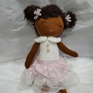 Pretty‎ brown skin Ballerina doll in pink white chiffon pearl trim dress